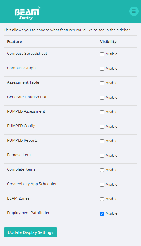 Screenshot of BEAM's System Configuration page